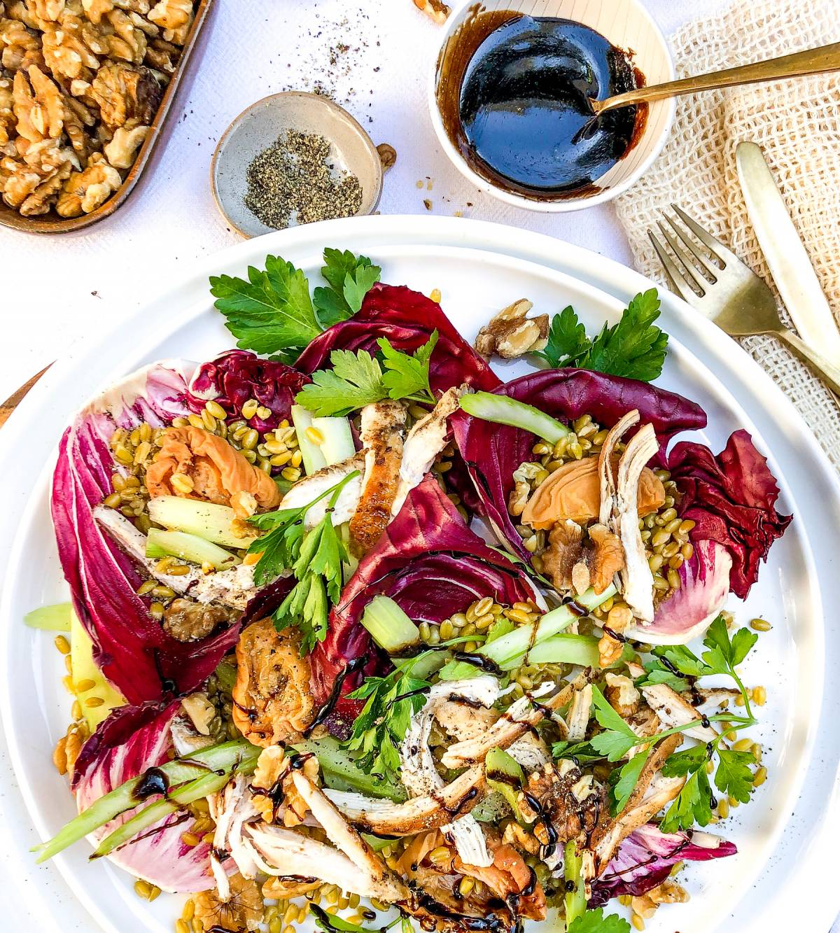 Caraway Spiced Chicken, Buckwheat & Walnut Salad